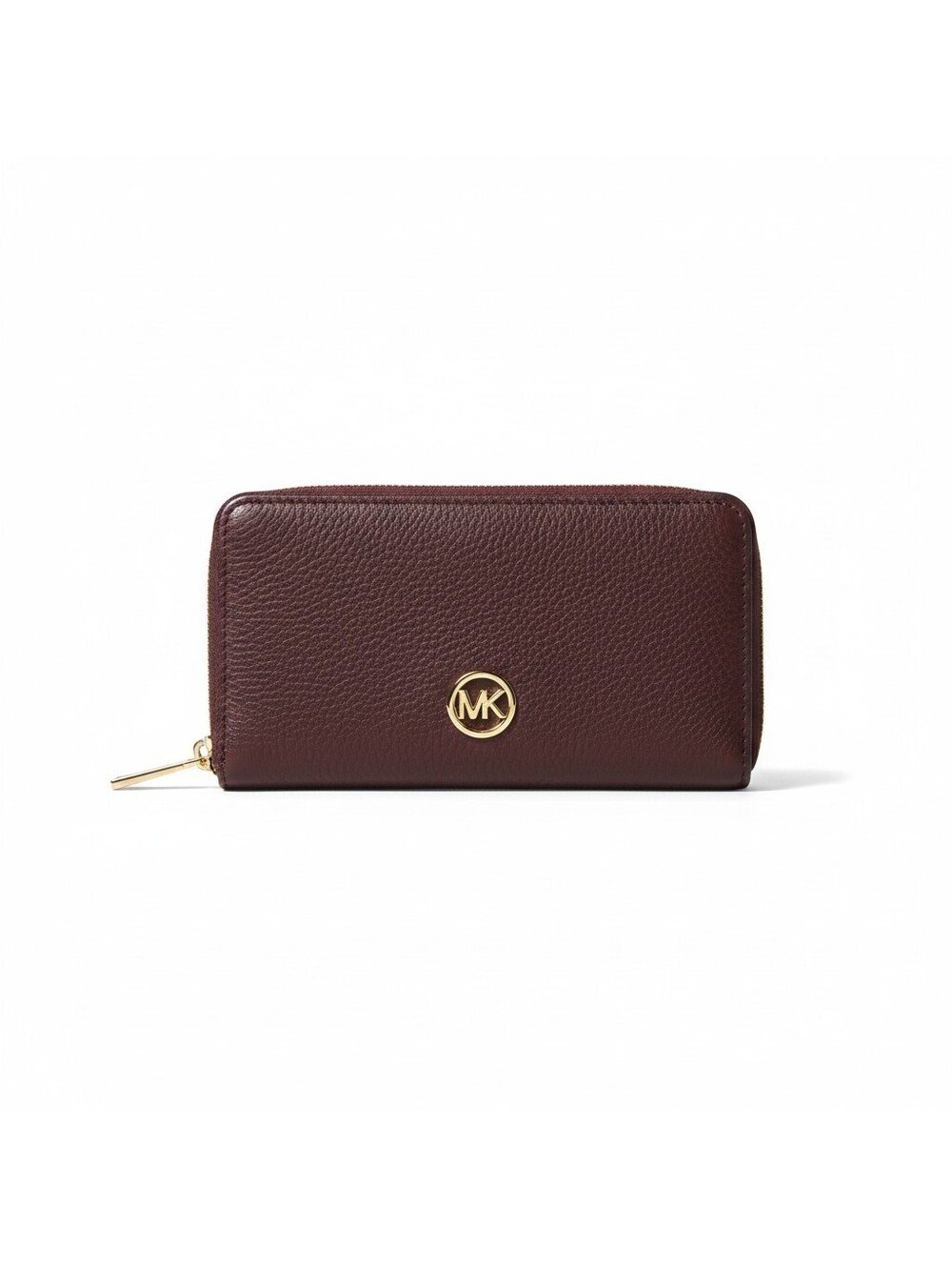 Michael Kors Pebbled Leather Zip Wallet Burgundy Maroon MK Logo